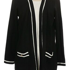 Anne Klein Black Open-Front Women's Sweater Cardigan with White Trim